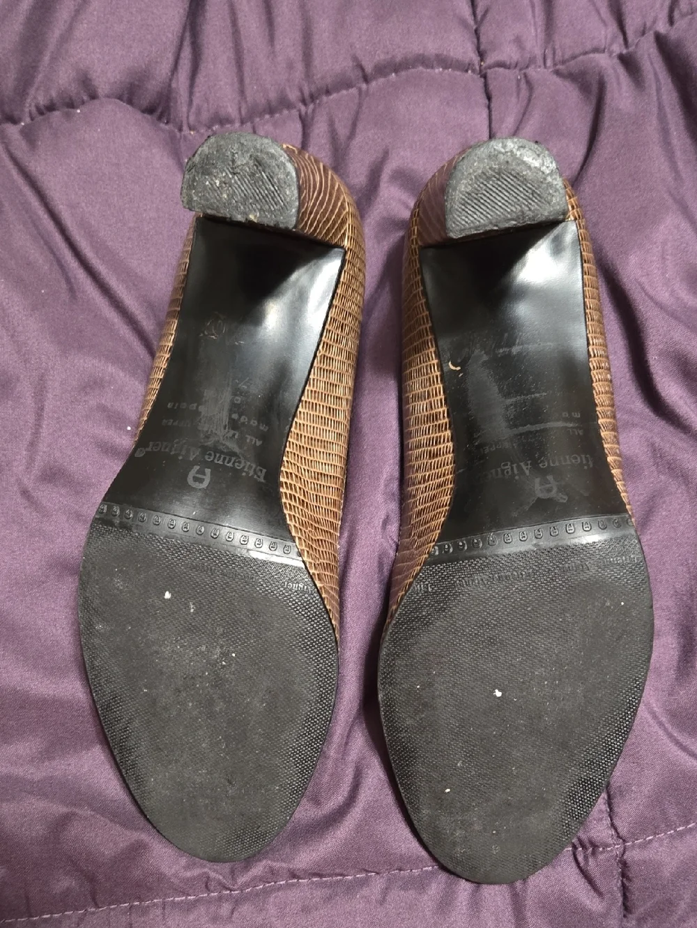 Etienne Aigner Brown Textured Leather Peep-Toe Heels Size 7M